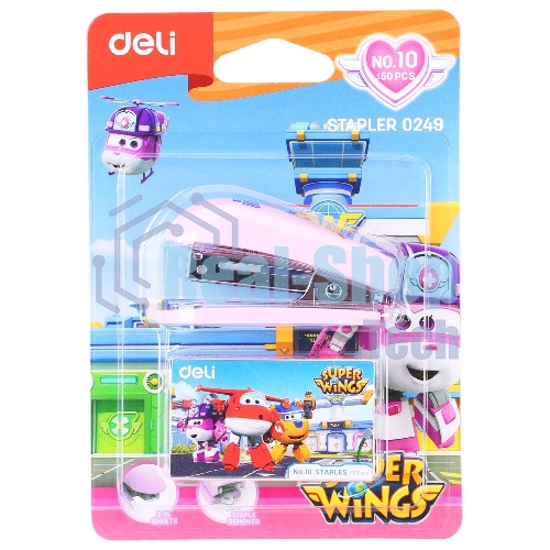 Степлер настольный Deli E0249 Super Wings 24/6 26/6 (12 листов), ассорти, 40 скоб, металл/пластик блистер