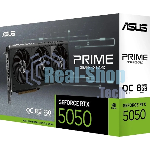 Видеокарта ASUS Prime GeForce RTX 5050 OC, NVIDIA RTX 5050, 8 ГБ GDDR6, 128 бит, PCI-e 5.0, 1xHDMI, 3xDP, 2707 МГц