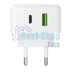 Сетевое зарядное устройство Maxvi CHL-603PD Type-C\USB 30W 6A (3A+3A) PD QC3.0, белый