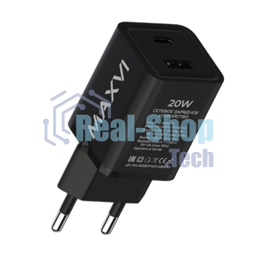 Сетевое зарядное устройство Maxvi A354PD Type-C 20W PD3.0 + USB 2.4A, черный