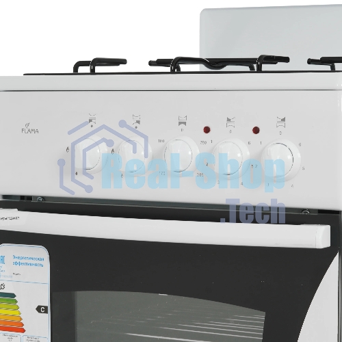 Плита комбинированная Flama RK 2201 W белый, конфорок 2 газовых и 2 электрических, духовка 50 л, 50 см x 85 см x 54 см