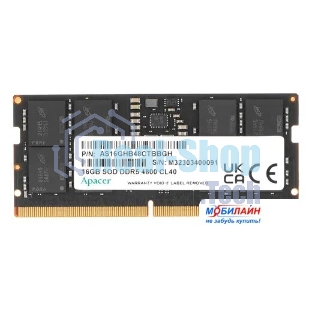 Оперативная память Apacer, DDR5, 16Gb (1x16Gb), 4800MHz, CL40, SO-DIMM