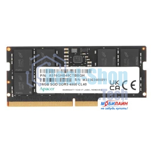 Оперативная память Apacer, DDR5, 16Gb (1x16Gb), 4800MHz, CL40, SO-DIMM