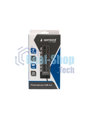 USB-концентратор Gembird UHB-U2P7-02, USB 2.0, USB 7 портов, USB/Адаптер: 5 В / 2 A