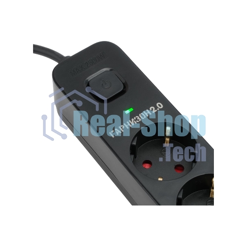 Сетевой фильтр Гарнизон 2.0 Мультипорт EPS-4-U3-B-2, 4 р, 10А, 3xUSB, 2 м, ур.защиты 2+, черный, пакет