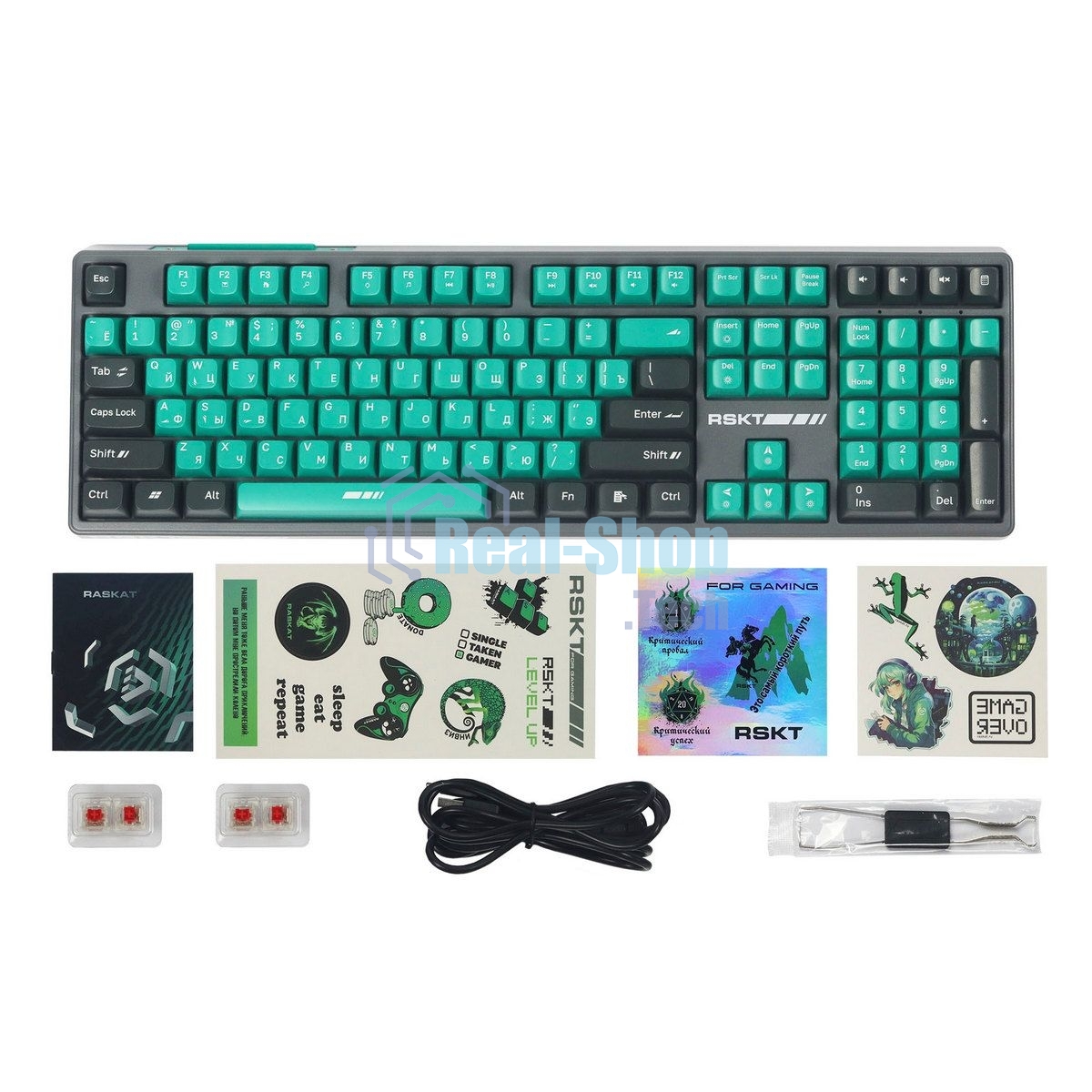 Клавиатура Raskat KM004 проводная, USB Type-A, зелёный/серый
