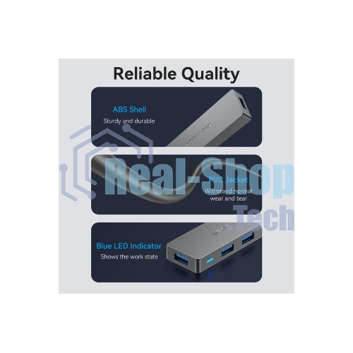 USB-концентратор Vention OTG USB 3.0 на 4 порта серый 1м.
