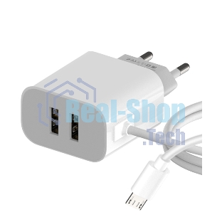 Сетевое зарядное устройство Maxvi CHL-242M 2.4A, with microUSB cable, 2хUSB-A, белый