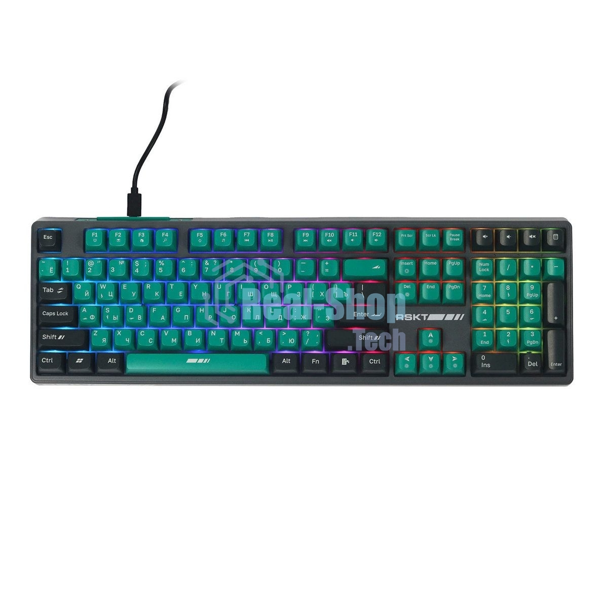 Клавиатура Raskat KM004 проводная, USB Type-A, зелёный/серый