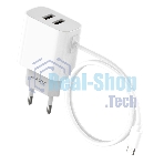 Сетевое зарядное устройство Maxvi CHL-242M 2.4A, with microUSB cable, 2хUSB-A, белый