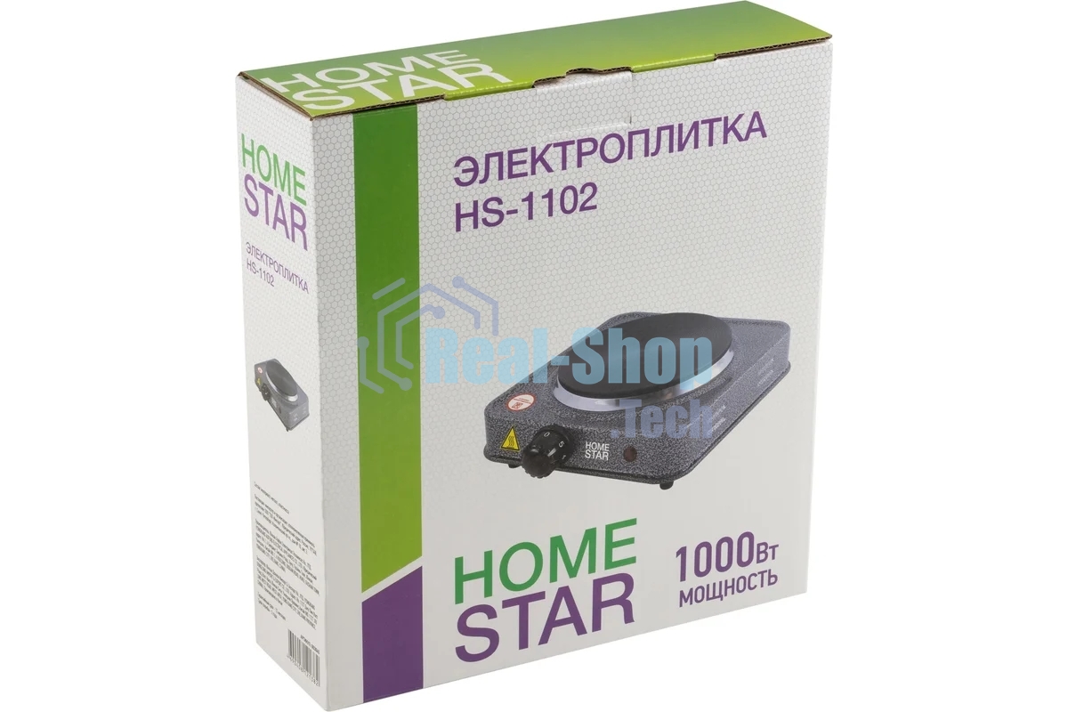 Плита настольная электрическая Homestar HS-1102 серый, 1 кВт, ТЭН, конфорки - 1, нержавеющая сталь, поворотные переключатели