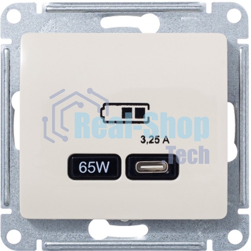 Розетка USB SE тип-C 65W высокоскор.заряд. QC, PD, мех. Glossa бежевый