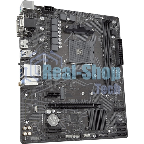 Материнская плата Gigabyte A520M S2H, AM4, AMD A520, 2xDDR4, 4xSATA, 1xM.2, 1xPCIe 3.0 x16, 2xPCIe x1, 1xHDMI, 1xDVI-D, 1xVGA, 1x 1Gb LAN, 4xUSB-A 3.2 Gen 1, 2xUSB-A 2.0, 3x3.5 мм, 7.1, mATX