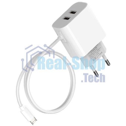 Сетевое зарядное устройство Maxvi CHL-242M 2.4A, with microUSB cable, 2хUSB-A, белый