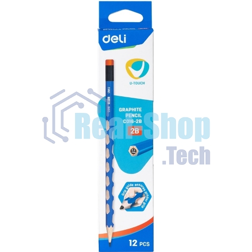 Карандаш чернографитный Deli EC016-2B U-Touch 2B, трехгранный, (12шт) ластик