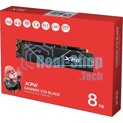 Накопитель SSD ADATA XPG GAMMIX BLADE S70, 8Tb, PCIe 4.0 x4, M.2 2280, NVMe, R/W 7300/6300