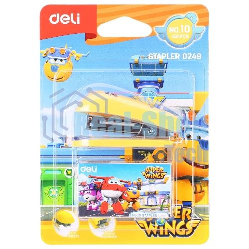 Степлер настольный Deli E0249 Super Wings 24/6 26/6 (12 листов), ассорти, 40 скоб, металл/пластик блистер