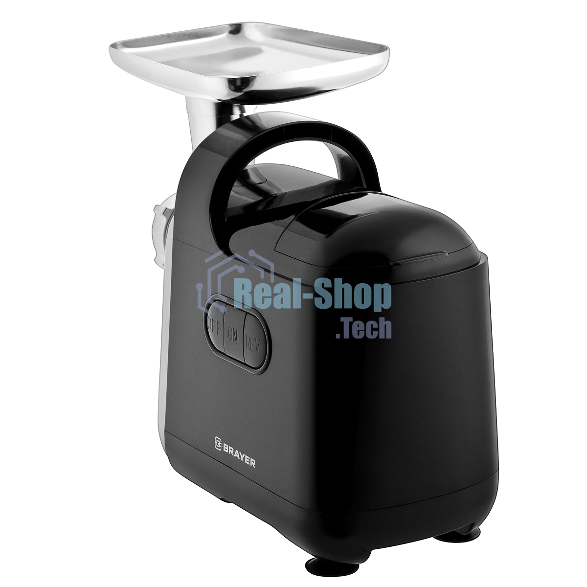 Мясорубка электрическая BRAYER BR1602 чёрный, 2000 Вт, 2.0 кг/мин, реверс, защита от перегрузки, металлический лоток, насадки - 6