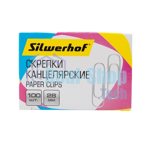 Скрепки Silwerhof 491029 металл 28мм (упаковка: 100 шт) картонная коробка