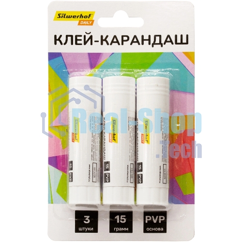 Клей-карандаш Silwerhof Daily 15гр ПВП блистер (упаковка:3шт)