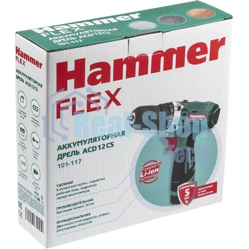 Дрель-шуруповерт Haммer ACD12CS, 12 В, 1,5 Ач, 26 Нм, щеточный