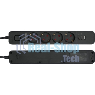 Сетевой фильтр Гарнизон 2.0 Мультипорт EPS-4-U3-B-2, 4 р, 10А, 3xUSB, 2 м, ур.защиты 2+, черный, пакет
