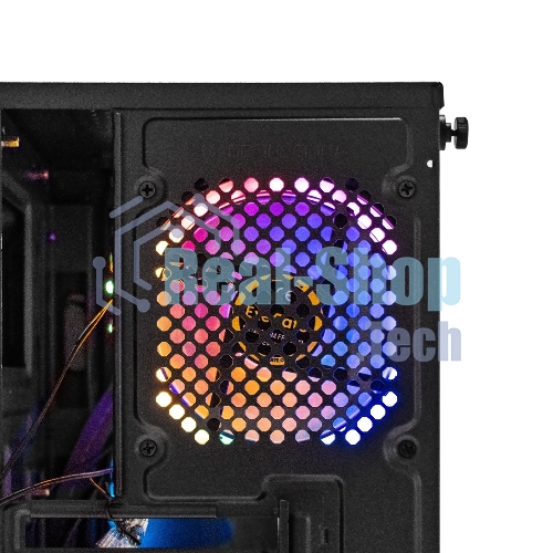 Компьютерный корпус Minitower ExeGate EX294384RUS Mistery R2 (mATX, без БП, 2*USB+1*USB 3.0, аудио, черный, 1 вент. 12см с RGb подсветкой и полоса на передней панели, боковая панель - закаленное стекло)