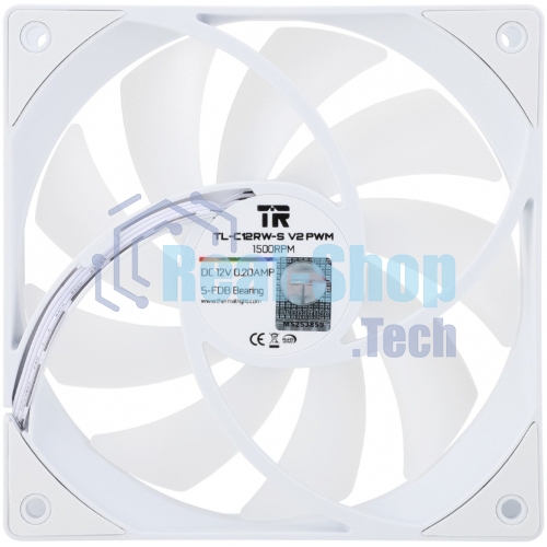Кулер для корпуса Thermalright TL-C12RW-S V2 Reverse (120x120x25mm, 4-pin PWM, ARGB, 58CFM, 25.6dBA, 1500RPM, White)