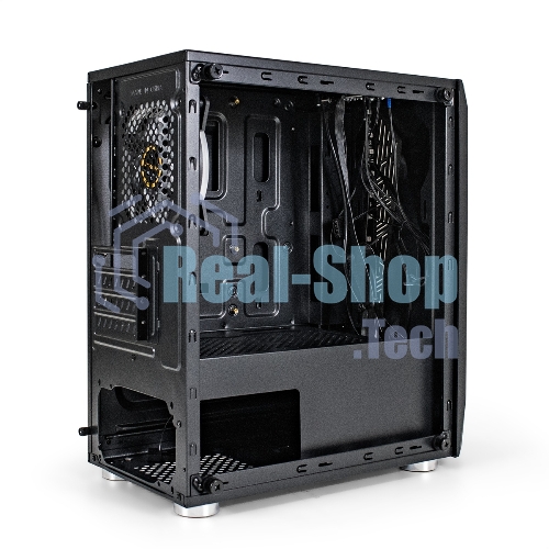 Компьютерный корпус Minitower ExeGate EX294384RUS Mistery R2 (mATX, без БП, 2*USB+1*USB 3.0, аудио, черный, 1 вент. 12см с RGb подсветкой и полоса на передней панели, боковая панель - закаленное стекло)