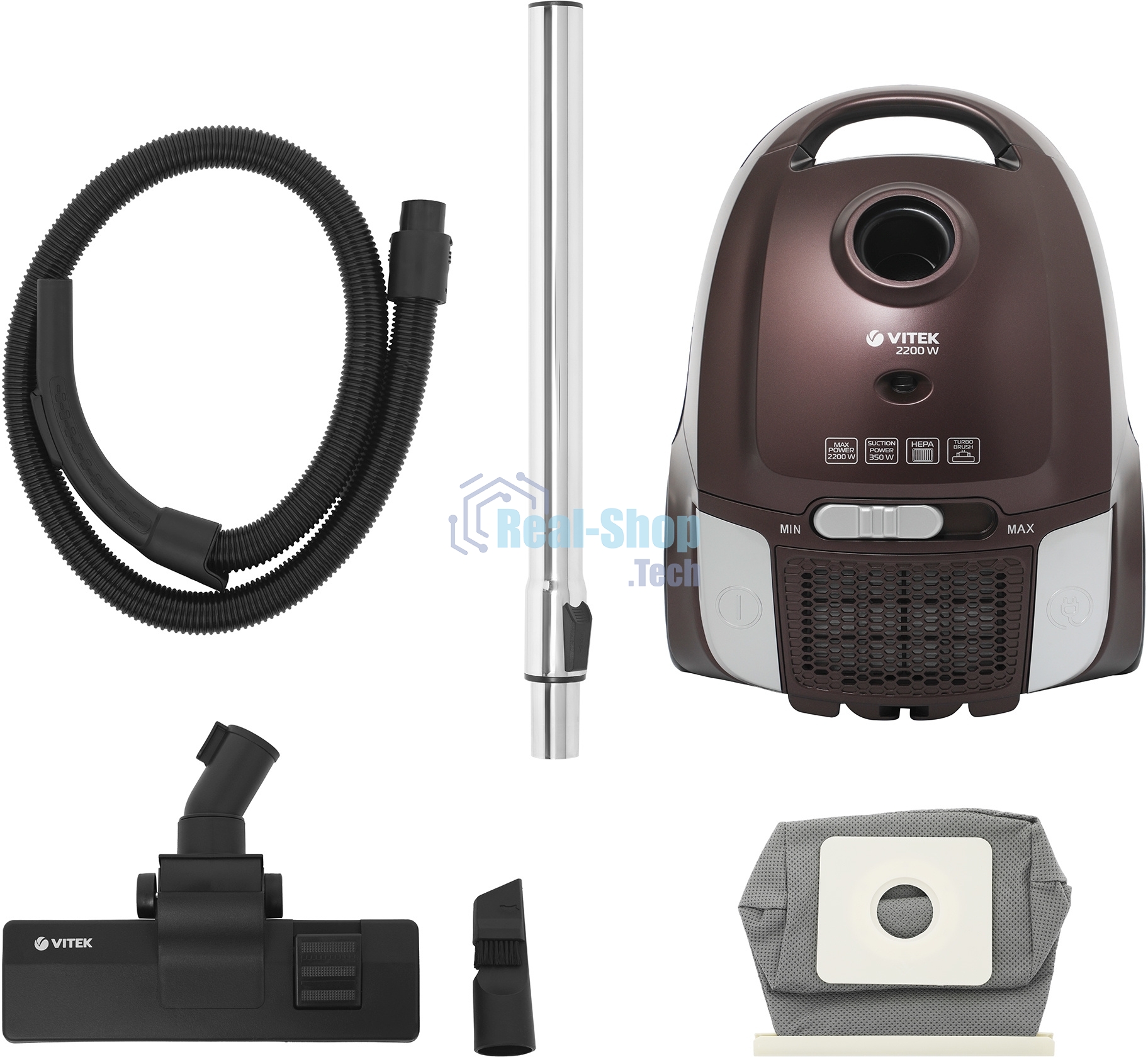 Пылесос Vitek VT-8138 коричневый/черный, 350/2200 Вт, уборка сухая, пылесборник мешок 2 л