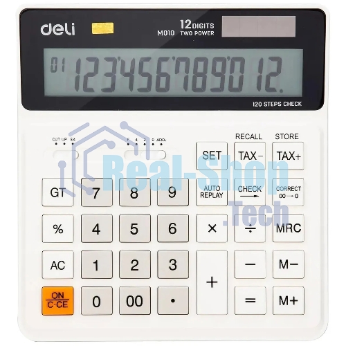 Калькулятор бухгалтерский Deli EM01010 белый 12-разр.