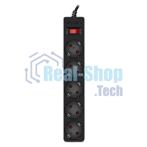Сетевой фильтр SVEN SF-05E 5,0 м (5 розеток с защитными шторками) черный, цветная коробка