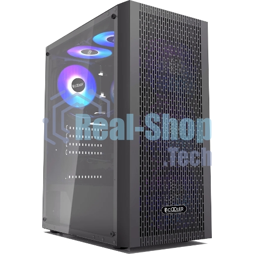 Корпус без блока питания PCCOOLER MA100 MESH BK, Mesh Mid Tower, черный, TG, 0.4 SPCC, 3x120мм ARGb ATX, mATX, mITX 160/310/180мм 2x2.5
