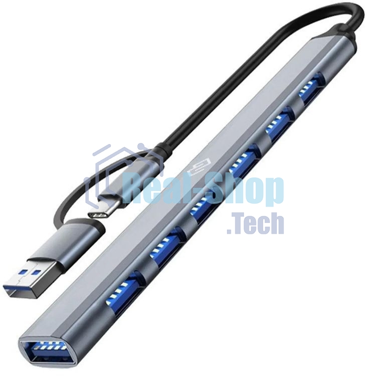 USB-концентратор Digma DHUB-7USB-AC-3.0, USB-C + USB-A, USB 3.0 7 портов, USB