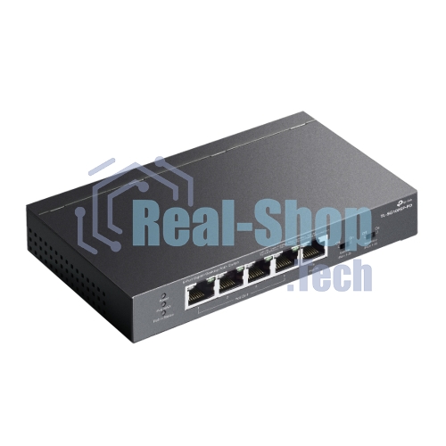 Коммутатор настольный TP-Link TL-SG1005P-PD с 5 гиг. портами (1 порт с входящим PoE++, 4 порта с исходящим PoE+), бюджет PoE: 9, 21, 47 или 66 Вт (зависит от используемого стандарта входящего PoE)