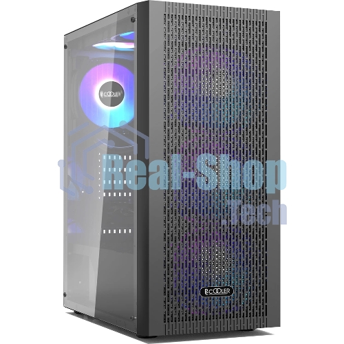 Корпус без блока питания PCCOOLER MA100 MESH BK, Mesh Mid Tower, черный, TG, 0.4 SPCC, 3x120мм ARGb ATX, mATX, mITX 160/310/180мм 2x2.5