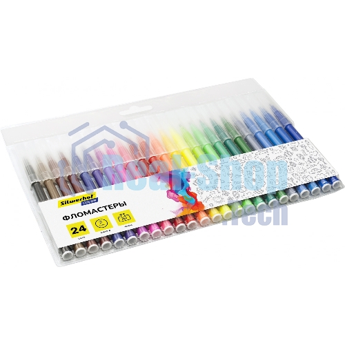 Фломастеры Silwerhof Color 9мм 145мм, круглый корпус, пулевидный пишущий наконечник, вентилируемый колпачок, 24 цвета, пакет с европодвесом