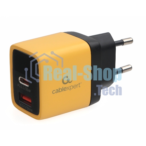 Сетевое зарядное устройство с дисплеем Cablexpert MP3A-PC-53, 35Вт GaN, QC3.0/PD3.0, 1хUSB, 1хType-C, желтый, коробка