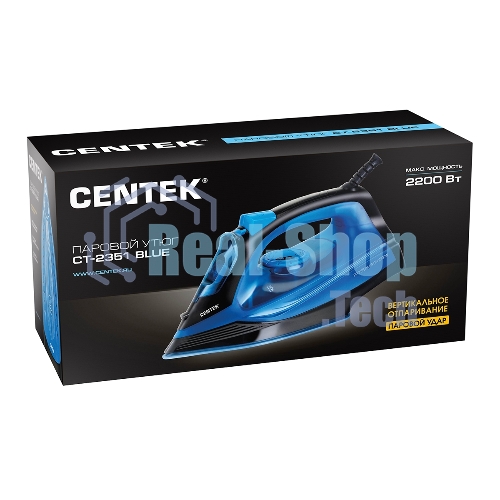 Утюг Centek CT-2351 синий, 2200 Вт, 35 г/мин, 130 г/мин, 300 мл