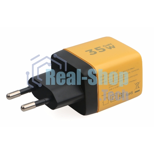Сетевое зарядное устройство с дисплеем Cablexpert MP3A-PC-53, 35Вт GaN, QC3.0/PD3.0, 1хUSB, 1хType-C, желтый, коробка