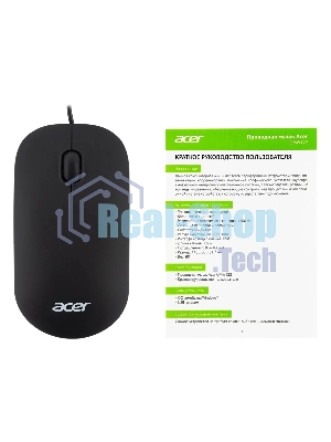 Мышь проводная Acer OMW122 черный, 1200 dpi, USB, кнопки - 3