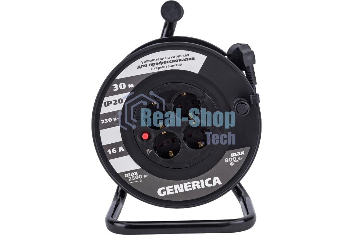 Удлинитель на катушке 4х30 м 2P+PE 16А УК30 с термозащ. 3х1.5 кв.мм GENERICA IEK WKP20-16-04-30-G
