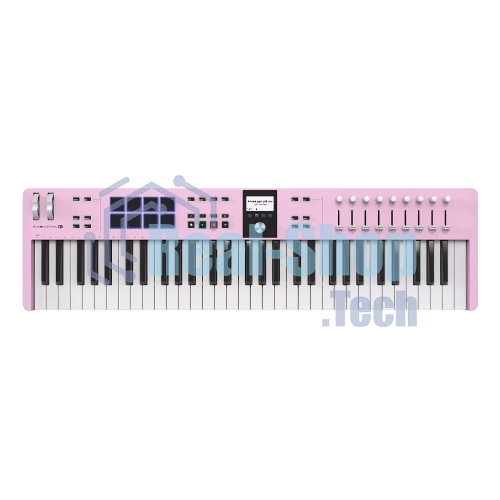 Клавиатура MIDI 231535 Arturia KeyLab Essential 61 mk3 Rose Quartz 61 клавиша, LCD дисплей, 9 энкодеров, 8 пэдов, 9 фейдеров, 12 кнопок управления, колеса высоты тона и модуляции, 1/4