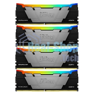 Оперативная память Kingston Fury Renegade, DDR4, 64GB (4x16GB), 3600MHz, CL16, DIMM, с радиатором, RGB, серебристый/черный