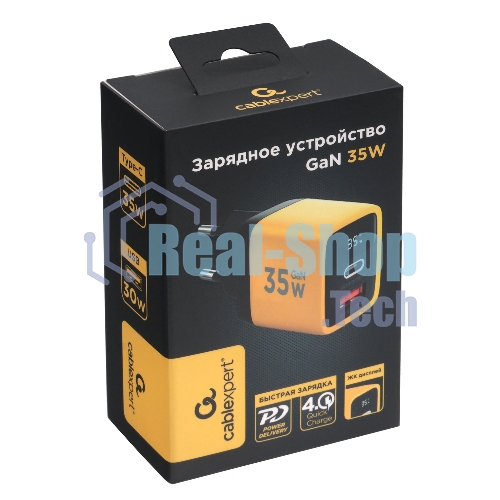 Сетевое зарядное устройство с дисплеем Cablexpert MP3A-PC-53, 35Вт GaN, QC3.0/PD3.0, 1хUSB, 1хType-C, желтый, коробка