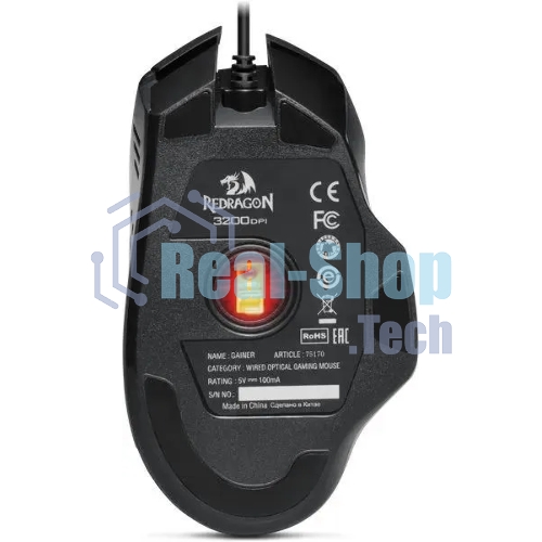 Мышь проводная Redragon Gainer черный, 3200 dpi, USB, кнопки - 6