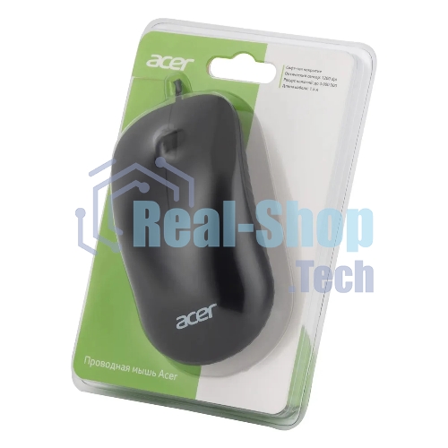 Мышь проводная Acer OMW122 черный, 1200 dpi, USB, кнопки - 3