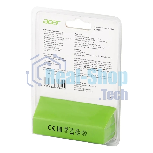 Мышь проводная Acer OMW122 черный, 1200 dpi, USB, кнопки - 3