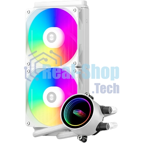 Система охлаждения PCCooler DA240 ARGB WH (270W, 240мм, белый, ARGB/ Fans: 2x120мм, 73.6CFM, -dBA, 1800RPM/ Pump height 55мм, -dBA, 3000RPM, Rad thickness 27мм/ S: 1851, 1700, 1200, 20XX, 115X, AM5, AM4)