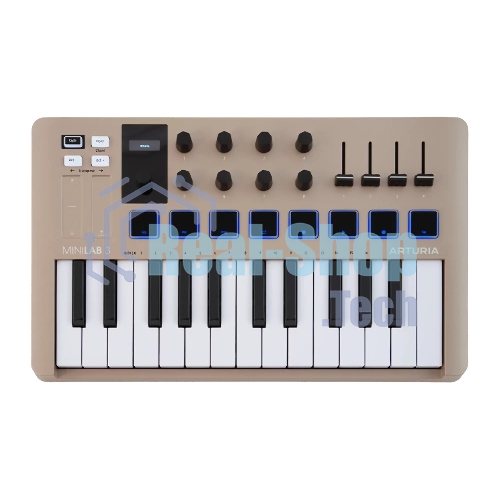 Клавиатура MIDI 231508 Arturia MiniLAB 3 Champagne 25 клавиш, 8 энкодеров, 8 RGb пэдов, 8 фейдеров, дисплей, сенсорные регуляторы Pitch/Modulation, MIDI-выход, 1/4